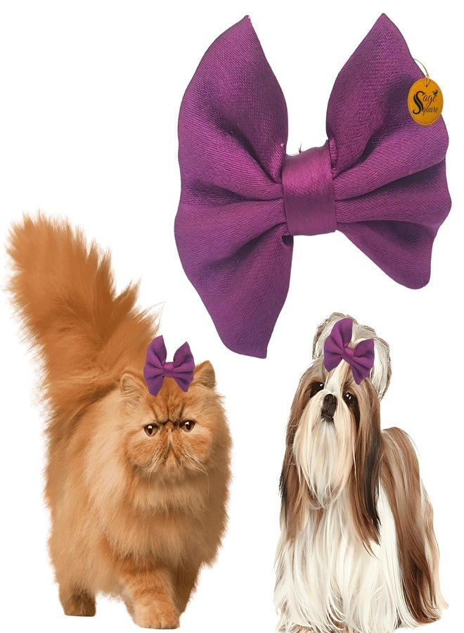 Sage Square Pet Hair Clips | Handmade Bow for Dogs & Cats | Stylish Topknot Bow | Luxry Pet Grooming Accessory | Fancy Hair Bow for Weddings, Festivals & Birthdays | Perfect for Gifting (Purple) - Image 1